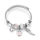 Stainless Steel Owl Feather Charm Bracelet for Women