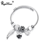 Stainless Steel Owl Feather Charm Bracelet for Women