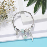 Stainless Steel Owl Feather Charm Bracelet for Women