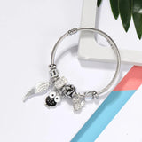 Stainless Steel Owl Feather Charm Bracelet for Women