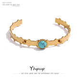 Stainless Steel Stone Bangle Bracelet 18K PVD Plated Women Cuff