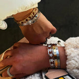 Stainless Steel Bangles Bracelet Rhinestone Stars Charm Bracelet