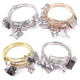 5pcs Charm Bangle Set Wire Bracelets for Women Girls Lips Breast Cancer