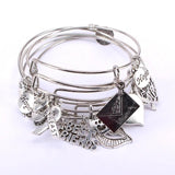 5pcs Charm Bangle Set Wire Bracelets for Women Girls Lips Breast Cancer