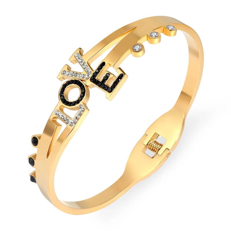 Women's Stainless Steel Rose Charm Heart Bangle Bracelet