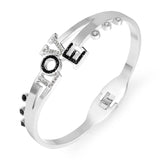 Women's Stainless Steel Rose Charm Heart Bangle Bracelet