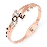 Women's Stainless Steel Rose Charm Heart Bangle Bracelet