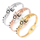 Women's Stainless Steel Rose Charm Heart Bangle Bracelet