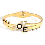 Women's Stainless Steel Rose Charm Heart Bangle Bracelet