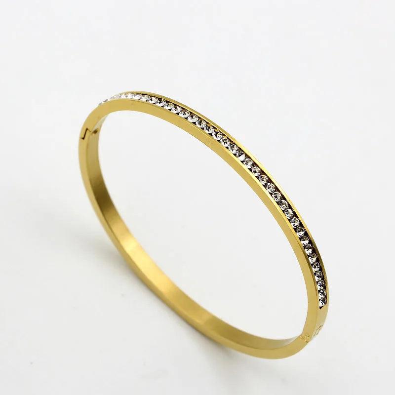 4mm Crystal Bracelet Women Titanium Steel Buckle All-Match Flash Round