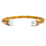 316l Stainless Steel Bamboo Cuff Bangle 63mm Pearls Texture Vintage Jewelry