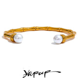 316l Stainless Steel Bamboo Cuff Bangle 63mm Pearls Texture Vintage Jewelry