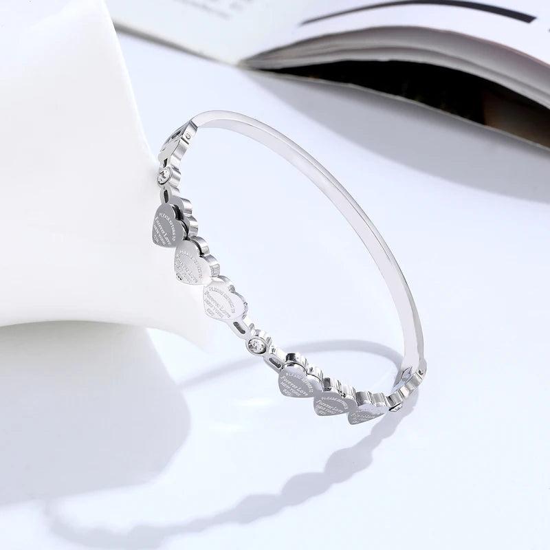 Crystal And 6 Forever Love Peach Heart Bracelets Stainless Steel