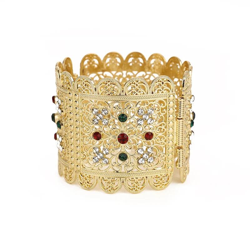 Moroccan Hollow Cuff Bracelet Arabian Rhinestone Bride Wedding Jewelry
