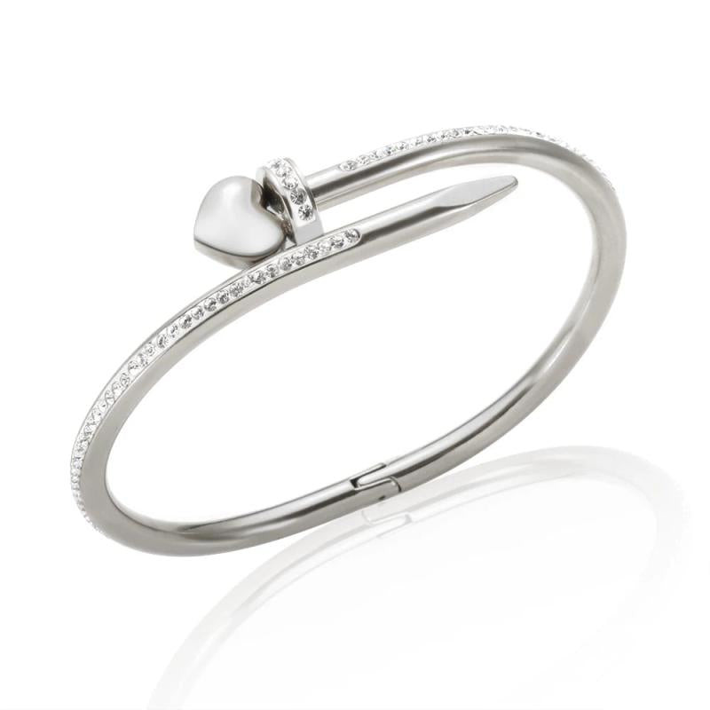 Love Heart Bracelet Stainless Steel Crystal Bangle for Women