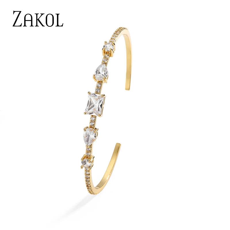 Colorful CZ Teardrop Square Cuff Bangle for Women