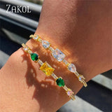 Colorful CZ Teardrop Square Cuff Bangle for Women