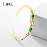Colorful CZ Teardrop Square Cuff Bangle for Women