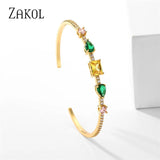 Colorful CZ Teardrop Square Cuff Bangle for Women