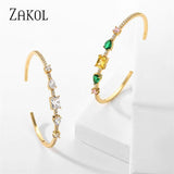 Colorful CZ Teardrop Square Cuff Bangle for Women