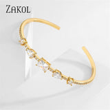 Colorful CZ Teardrop Square Cuff Bangle for Women