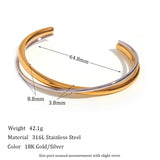 Stainless Steel Double Line Cuff Bracelets 18K Plated Bangle Jewelry