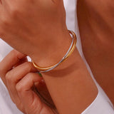 Stainless Steel Double Line Cuff Bracelets 18K Plated Bangle Jewelry