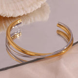 Stainless Steel Double Line Cuff Bracelets 18K Plated Bangle Jewelry