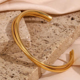 Stainless Steel Double Line Cuff Bracelets 18K Plated Bangle Jewelry