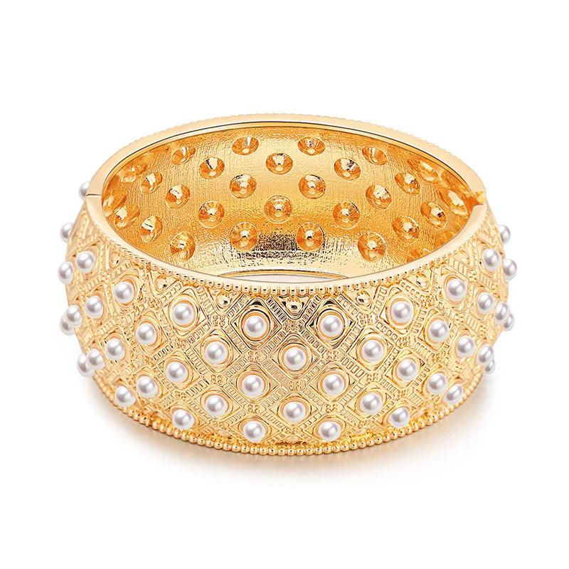 Bohemia Pearl Ornament Wide Bracelet Retro Pattern
