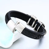 Beier 316L Stainless Steel Double Skull Men's High Leather Bracelet LLBC-L024L
