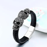 Beier 316L Stainless Steel Double Skull Men's High Leather Bracelet LLBC-L024L