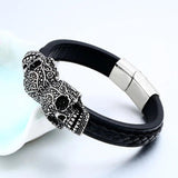 Beier 316L Stainless Steel Double Skull Men's High Leather Bracelet LLBC-L024L
