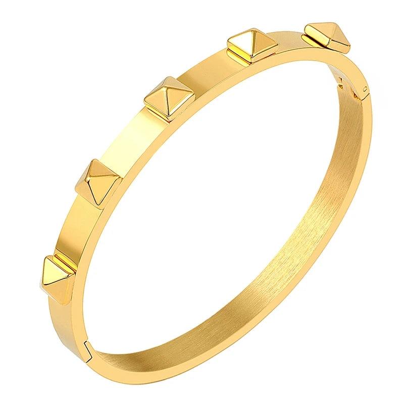 Stainless Steel Rivet Cuff Charm Bangles 5 Pyramid 6mm Width Men Women