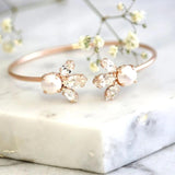 Stonefans Pearl Rhinestone Bracelet Zircon Leaf Bangle