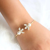 Stonefans Pearl Rhinestone Bracelet Zircon Leaf Bangle
