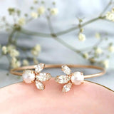 Stonefans Pearl Rhinestone Bracelet Zircon Leaf Bangle