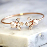 Stonefans Pearl Rhinestone Bracelet Zircon Leaf Bangle