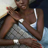 Metal Wave Asymmetric Bracelet Wide Bangle Hand Jewelry
