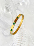 Rect Green Cz Zircon Cuff Bangle 18K Plated Inlay Stainless Steel Water Safe