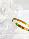 Rect Green Cz Zircon Cuff Bangle 18K Plated Inlay Stainless Steel Water Safe