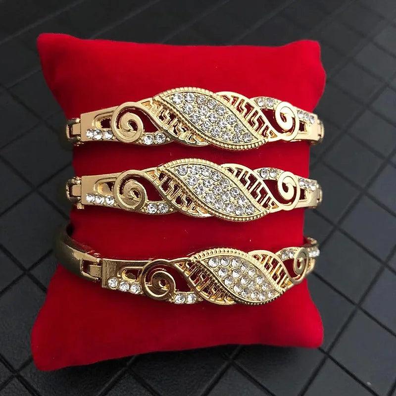 3PCS Zinc Alloy Side Open Bangle Bracelet Austrian Crystal Morocco Jewelry Cuff