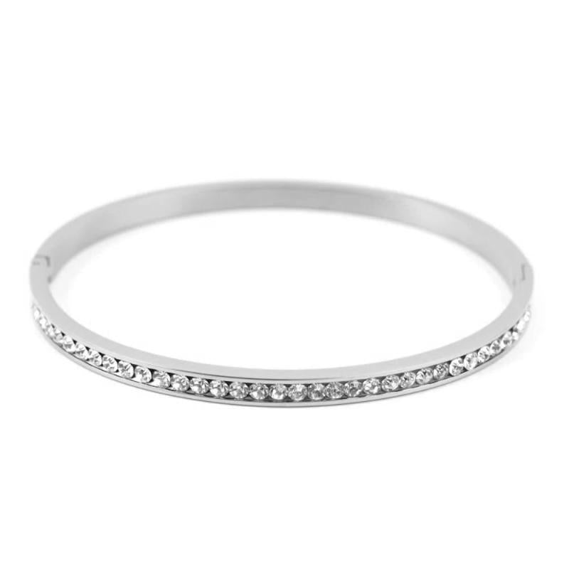 Round Crystal Steel Bracelets Rhinestones Cuff Bangle Wedding Jewelry
