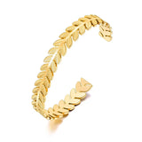 Stainless Steel Leaves Open Cuff Bracelet Rose Plated Bohemia Bangle