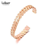 Stainless Steel Leaves Open Cuff Bracelet Rose Plated Bohemia Bangle