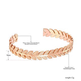 Stainless Steel Leaves Open Cuff Bracelet Rose Plated Bohemia Bangle