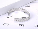 Stainless Steel Leaves Open Cuff Bracelet Rose Plated Bohemia Bangle