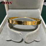 Zircon & Cross Nut Nail Bracelet Stainless Steel Screw Bangle