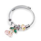 Stainless Steel Big Cherry Crystal Women Bracelet Charms Bead DIY