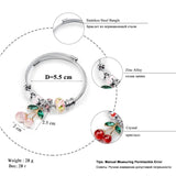 Stainless Steel Big Cherry Crystal Women Bracelet Charms Bead DIY